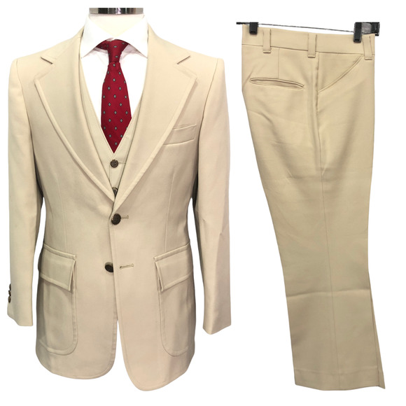 jcpenney Other - Vintage JC Penney Mens Size 38 60s 70s Polyester Leisure Suit Cream 3 Piece Suit